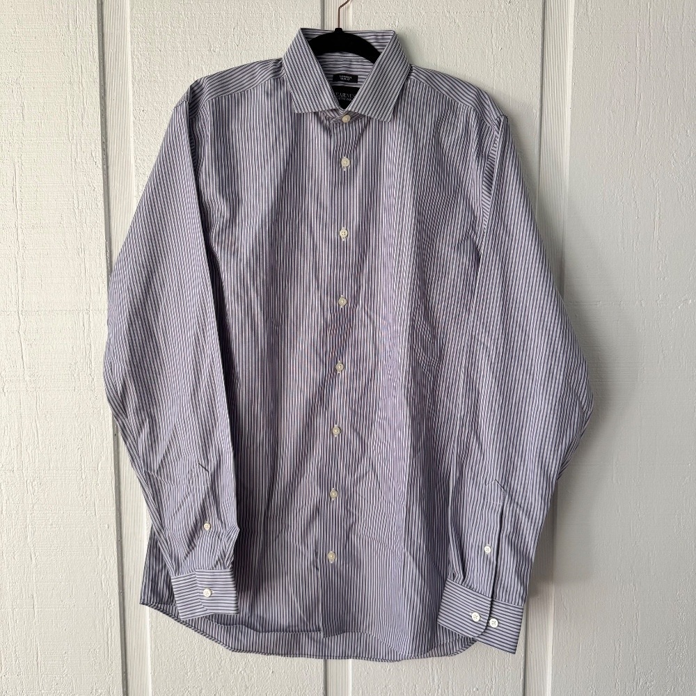 Awearness Kenneth Cole Non-Iron Slim Fit Striped Dress Shirt Tall 16 36/37 - Picture 4 of 6